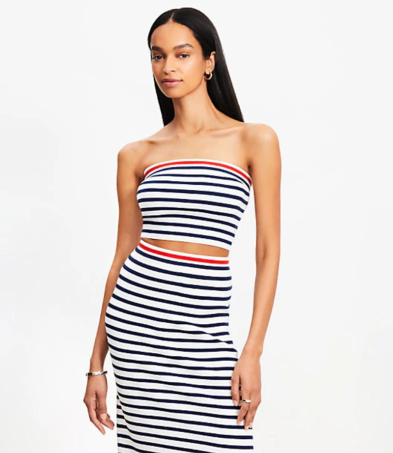 Stripe Ribbed Strapless Sweater