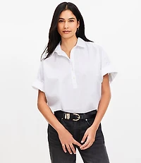 Petite Poplin Henley Dolman Everyday Tunic Shirt