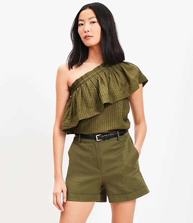 Striped Ruffle One Shoulder Top