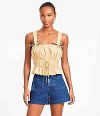 Poplin Ruched Tie Peplum Tank Top