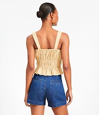 Poplin Ruched Tie Peplum Tank Top