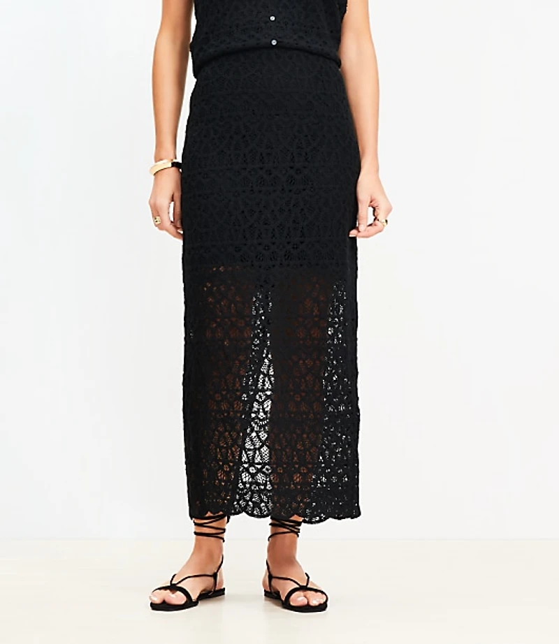 Scalloped Crochet Midi Skirt