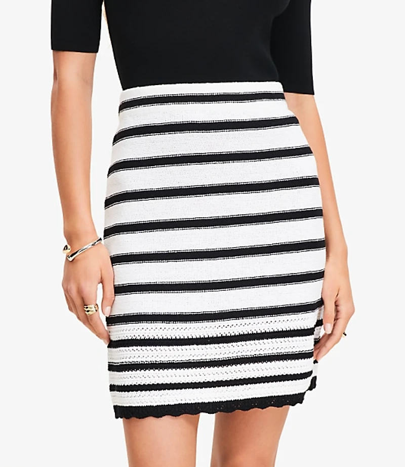 Striped Scalloped Mini Sweater Skirt