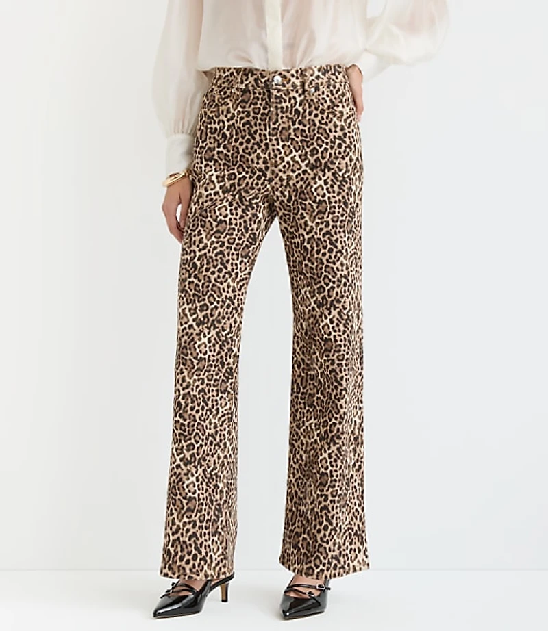 High Rise Wide Leg Jeans Leopard Print