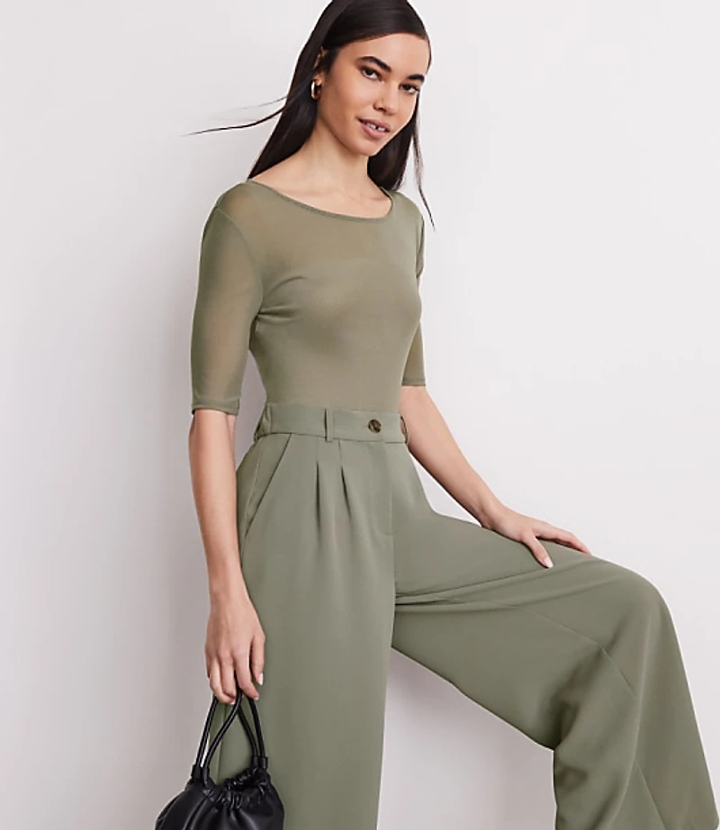 Petite LOFT Versa Mesh Elbow Sleeve Tee