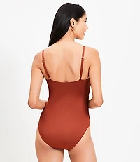 LOFT Beach Shirred Cutout One Piece Swimsuit