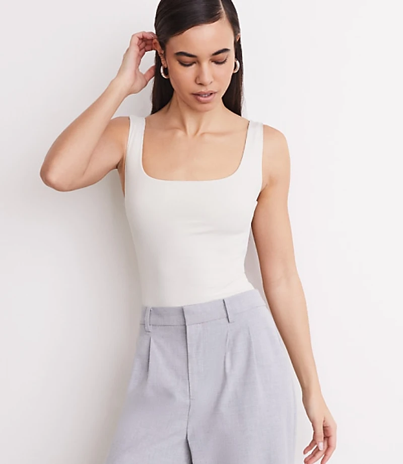 Petite LOFT Versa Ribbed Square Neck Bodysuit