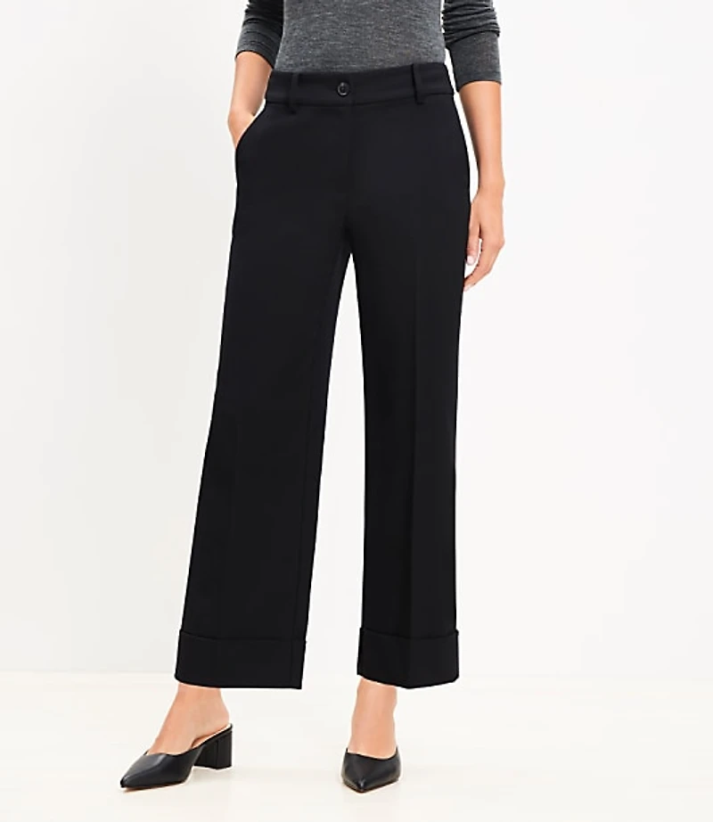 Straight Cropped Cuff Pant in Twill