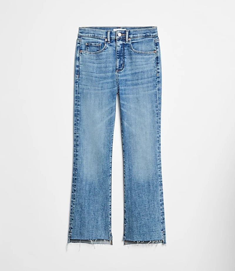 Step Hem High Rise Kick Crop Jeans Classic Mid Wash