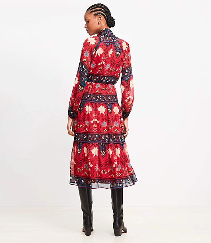 Floral Bow Tiered Midi Dress