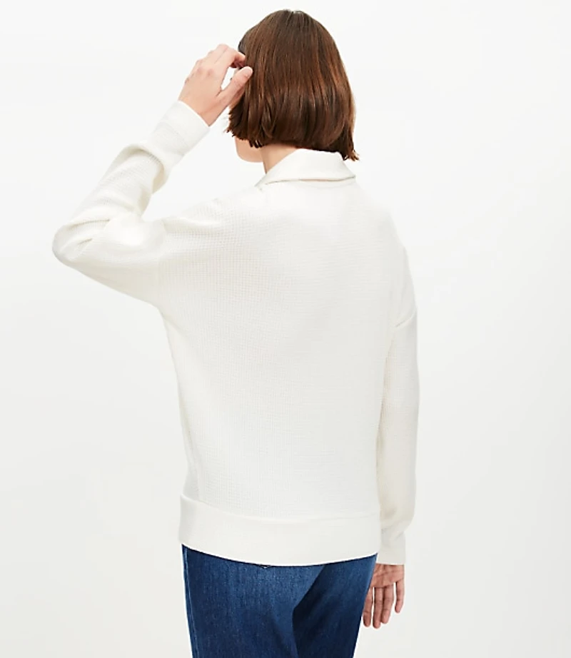Waffle Collared V-Neck Top