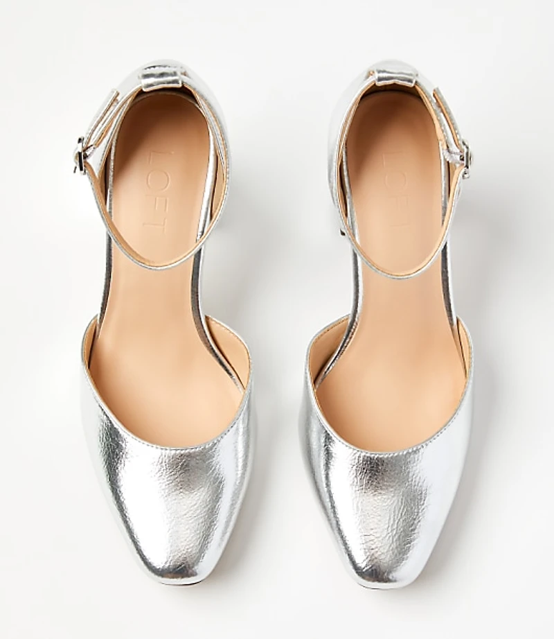 Metallic Ankle Strap Block Heels