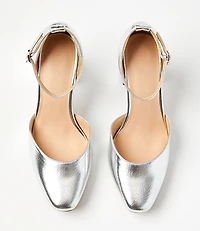 Metallic Ankle Strap Block Heels