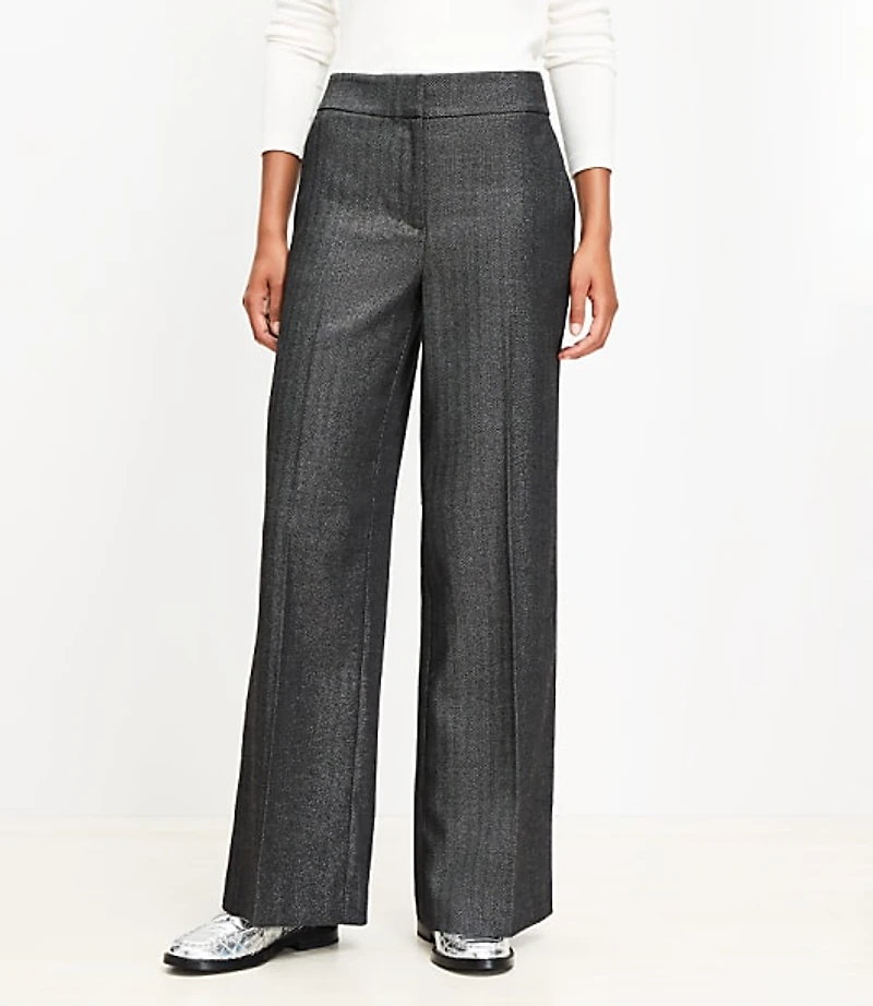 Clean Wide Leg Pants Shimmer Herringbone