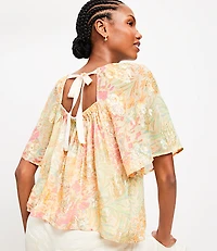 Shimmer Floral Tie Back Flutter Top