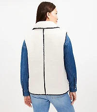 Petite Faux Leather Trim Sherpa Vest
