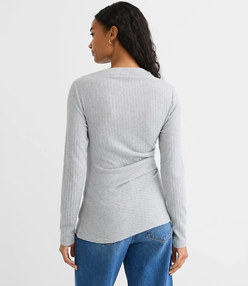 Heathered Cozy Ribbed Asymmetric Neck Top