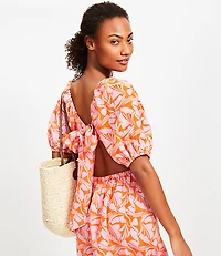 LOFT Beach Swirl Linen Blend Cutout Back Mini Pocket Dress