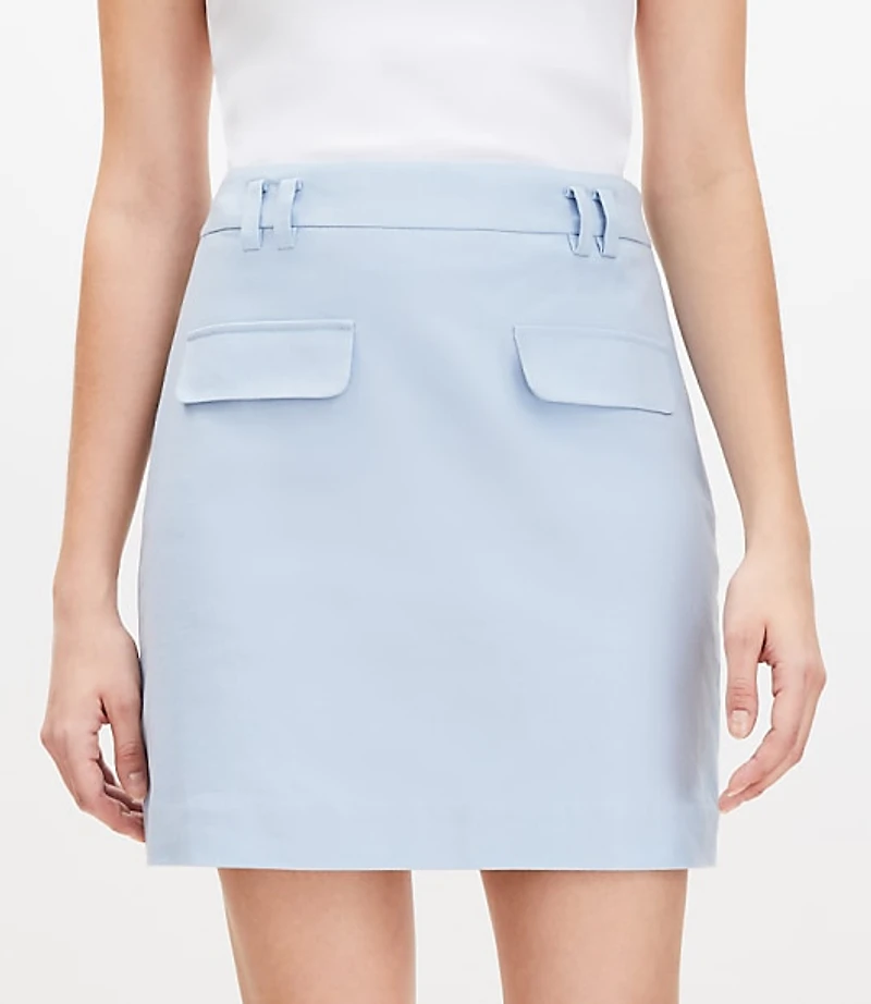 Flap Trim Cotton Linen Mini Skirt