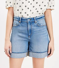 A-Line High Rise Denim Shorts Vintage Light Indigo Wash