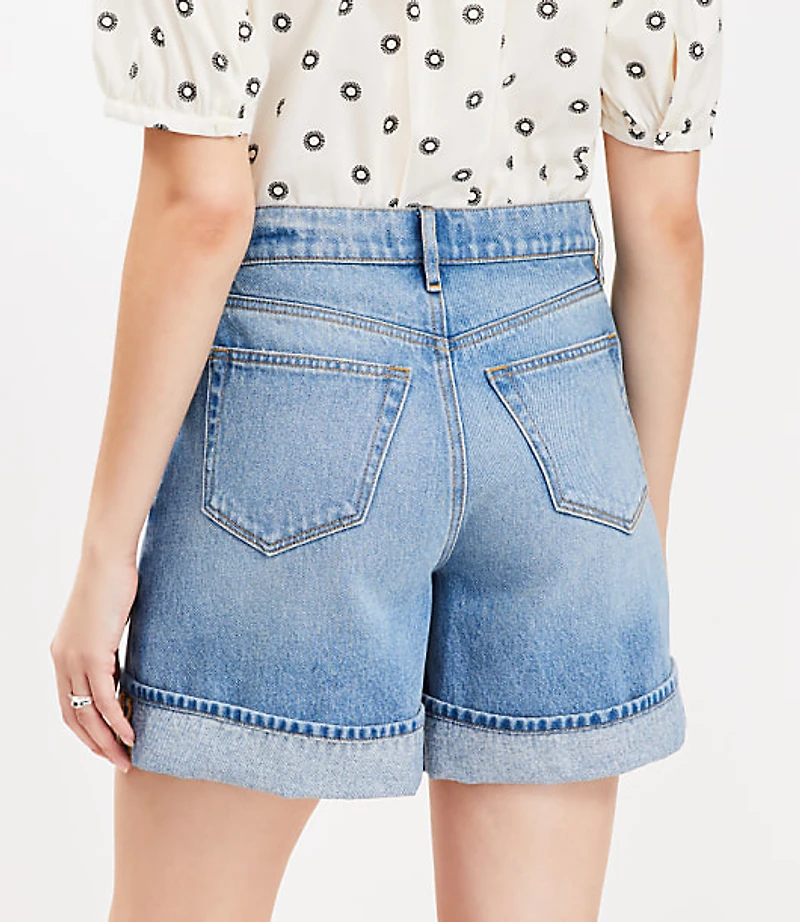 A-Line High Rise Denim Shorts Vintage Light Indigo Wash
