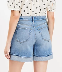 A-Line High Rise Denim Shorts Vintage Light Indigo Wash