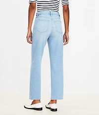 Tab Waist High Rise Straight Jeans Bright Mid Indigo Wash