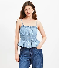 Chambray Ruffle Smocked Button Cami