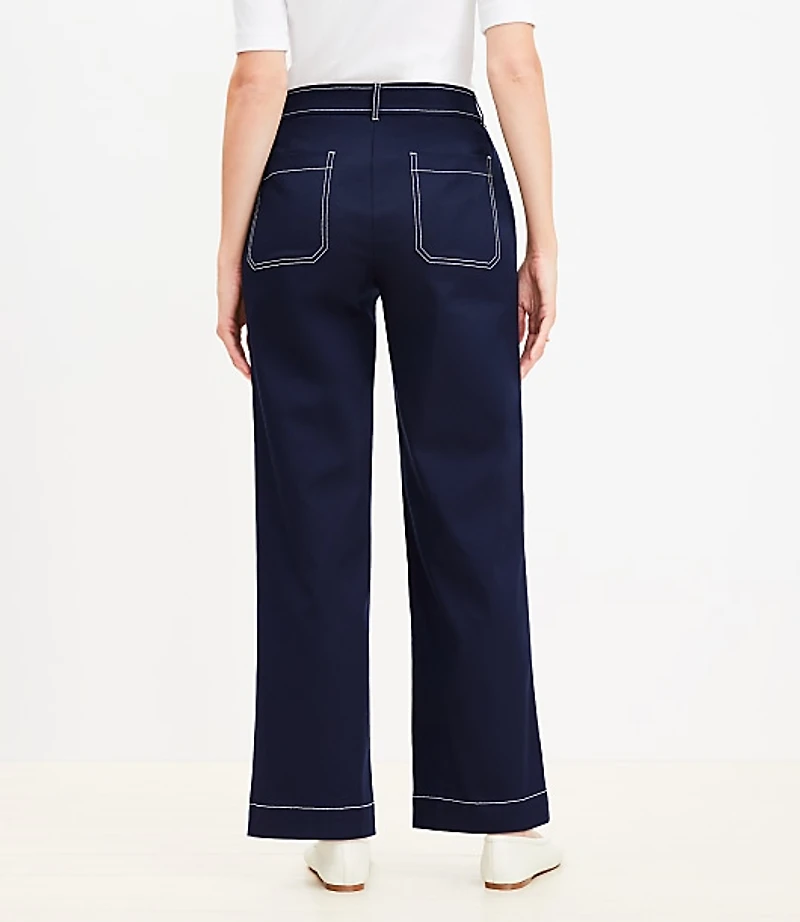 Curvy Button Front Straight Pants Twill