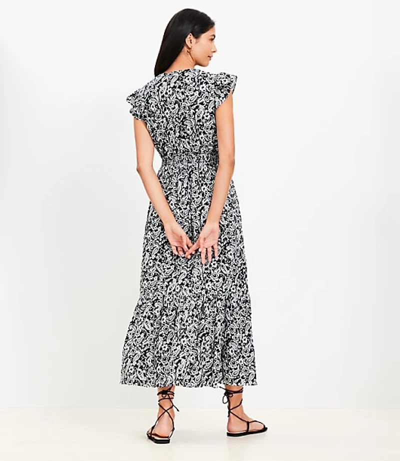 LOFT Beach Paisley Cutout Tiered Maxi Dress