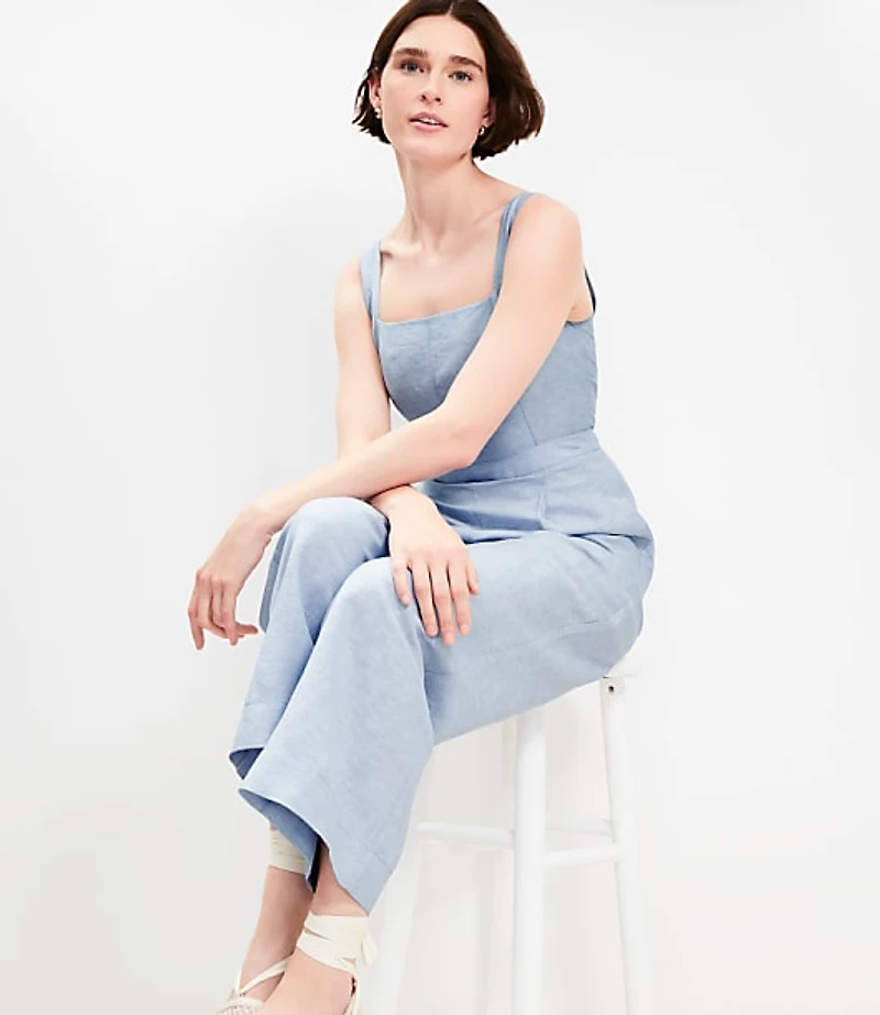 Linen Blend Square Neck Jumpsuit