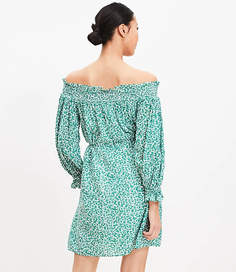 Petite Floral Smocked Off The Shoulder Mini Dress
