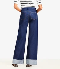 Cuffed High Rise Wide Leg Jeans Rinse Wash