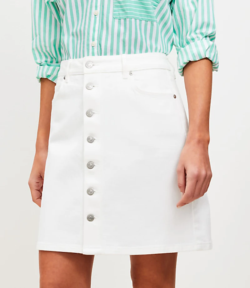 Button Denim Mini Skirt White