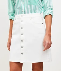 Button Denim Mini Skirt White