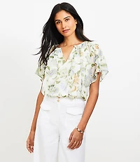Floral Ruffle Flutter Sleeve Top