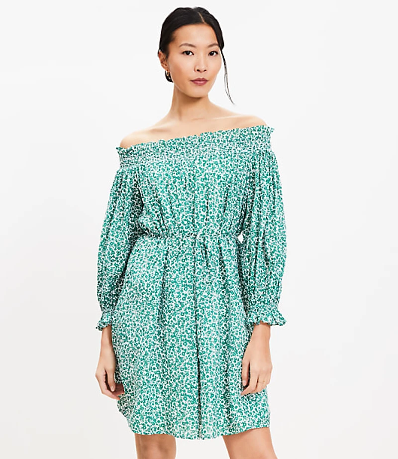 Tall Floral Smocked Off The Shoulder Mini Dress