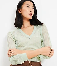 Sheer Ribbed V-Neck Sweater