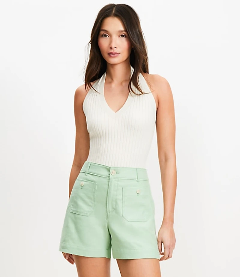 Ribbed V-Neck Halter Sweater