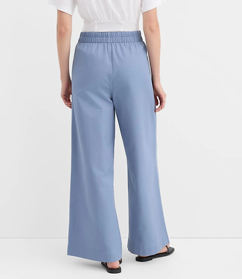 Petite Pleated Pull On Wide Leg Pants Twill