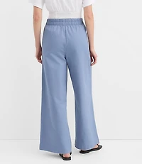 Petite Pleated Pull On Wide Leg Pants Twill