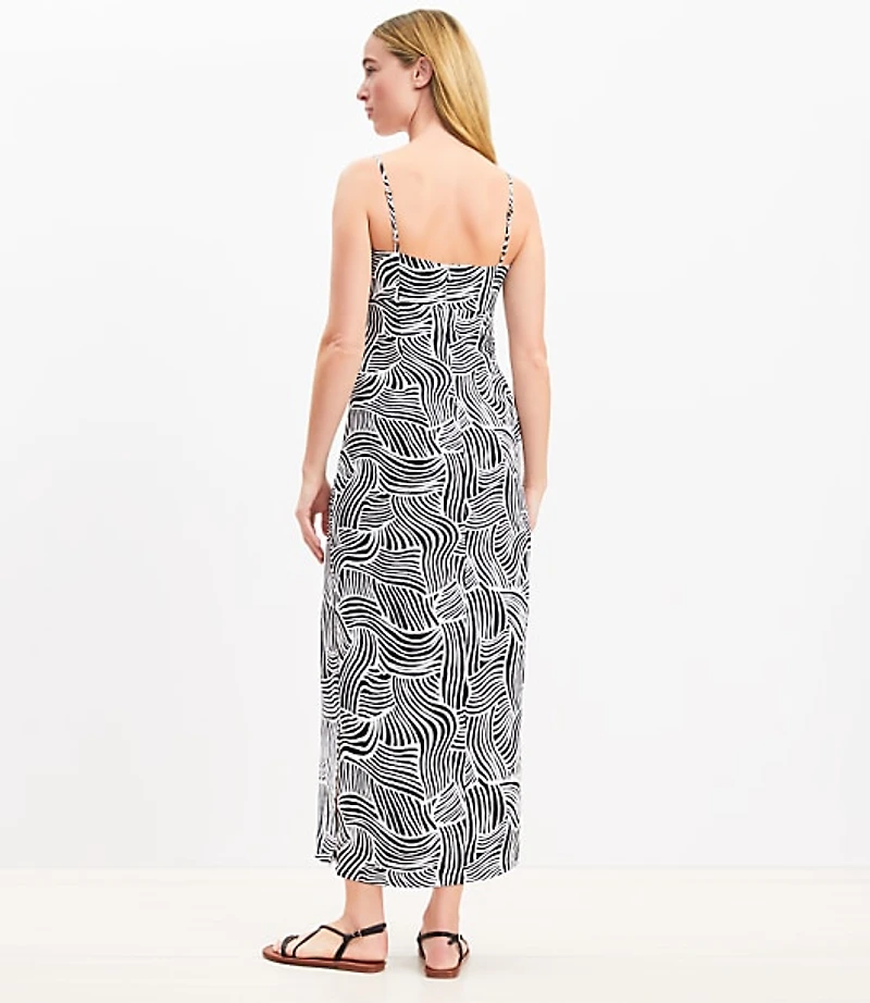 LOFT Beach Spiral Linen Blend Cutout Twist Midi Dress