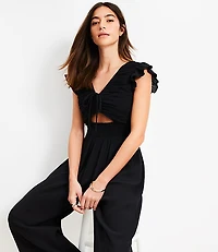 LOFT Beach Crinkle Cutout Flutter Jumpsuit