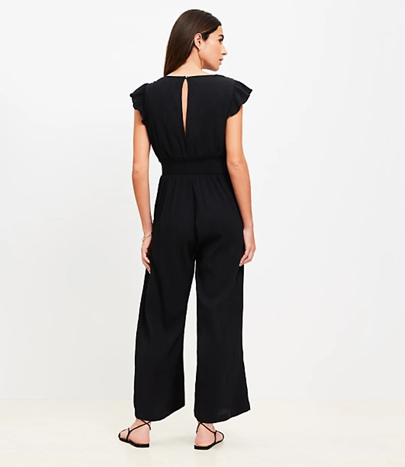 LOFT Beach Crinkle Cutout Flutter Jumpsuit