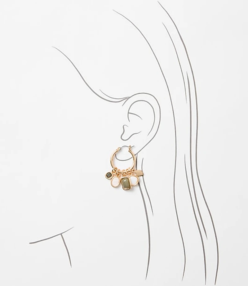 Marbleized Mother Of Pearl Charm Hoop Earrings