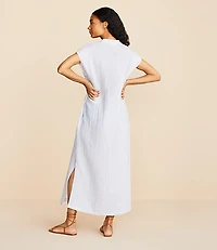 Lou & Grey Striped Triple Cloth Split Neck Maxi Dress