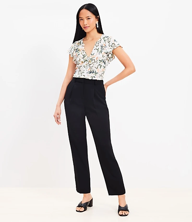 Pleated Tapered Pants Crepe
