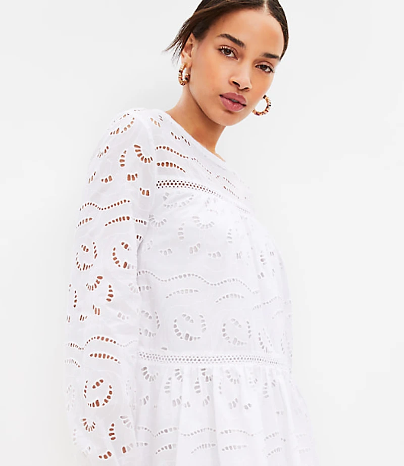 Eyelet Long Sleeve Swing Dress