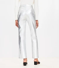 Coated High Rise Straight Jeans Silver Metallic