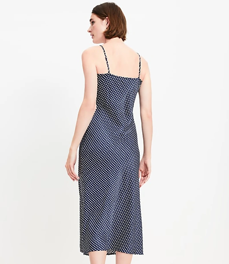 Dotted Satin Strappy Bias Midi Dress